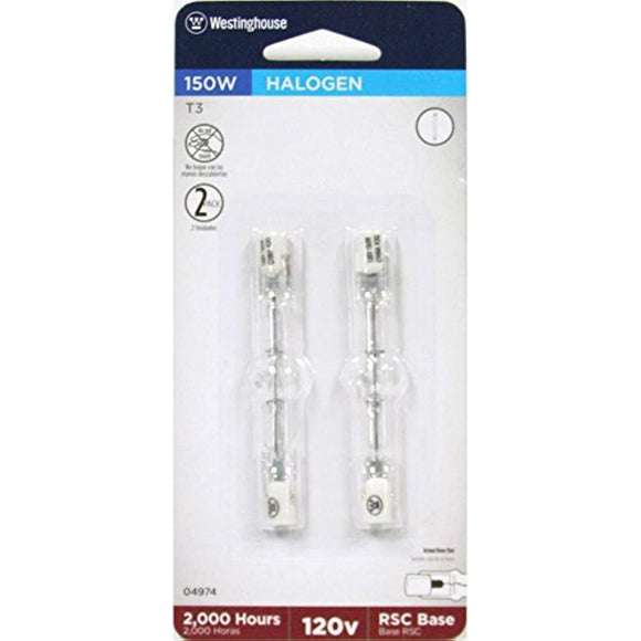 Westinghouse Lighting 0497400 150 Watt T3 Halogen Double-Ended Clear Light Bulb with RSC Base (2-Pack), 2 Count (Pack of 1)