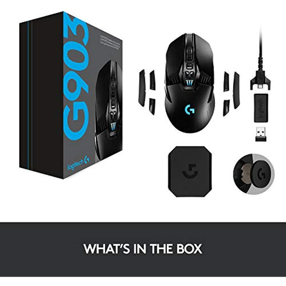 Logitech G903 LIGHTSPEED Wireless Gaming Mouse W/ Hero 25K Sensor, PowerPlay Compatible, 140+ Hour with Rechargeable Battery and Lightsync RGB, Ambidextrous, 107G+10G optional, 25,600 DPI, Black