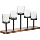 Elegant Decorative Votive Candle Holder Centerpiece, 5 Glass Votive Cups on Wood Base/Tray for Wedding, dining table centerpiece, decorations living room, decor coffee table Centerpiece, birthday gift