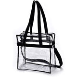 Clear Tote Bag Stadium Approved - Shoulder Straps and Zippered Top. Perfect Clear Bag for Work, School, Sports Games and Concerts. Meets Stadium Tournament Guidelines. (Black)