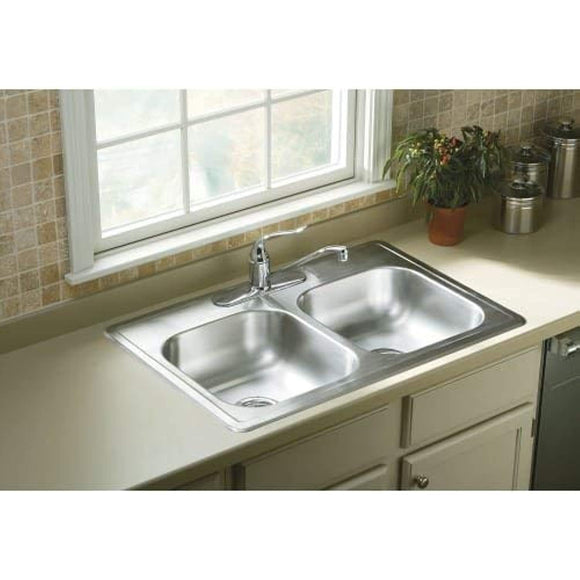 STERLING 14633-4-NA Middleton 33-inch by 22-inch Top-mount Double Equal Bowl Kitchen Sink, Stainless Steel