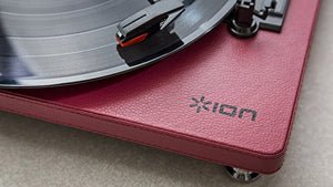 ION Audio Compact LP | Space-Efficient 3-Speed USB Conversion Turntable (Burgundy Leather-Styled)