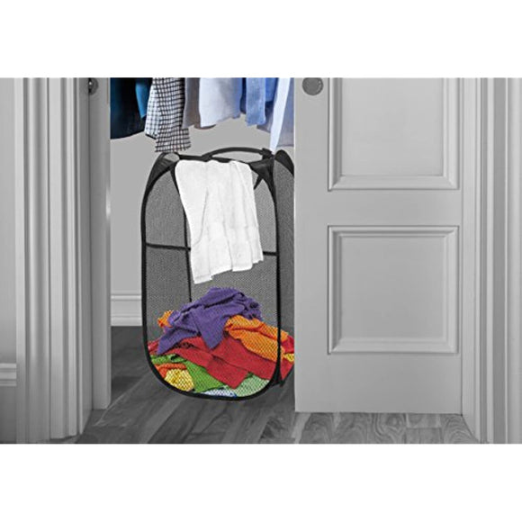 Mesh Popup Laundry Hamper - Portable, Durable Handles, Collapsible for Storage and Easy to Open. Folding Pop-Up Clothes Hampers are Great for The Kids Room, College Dorm or Travel. (Black | Set of 2)