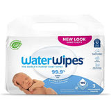 WaterWipes Biodegradable Original Baby Wipes, 99.9% Water Based Wipes, Unscented & Hypoallergenic for Sensitive Skin, 180 Count (3 packs), Packaging May Vary