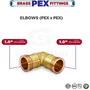 Supply Giant QYMO0100-10 X PEX 90 Degree Elbow Barb Pipe Fitting 1" Brass (pack of 10), 1 Inch