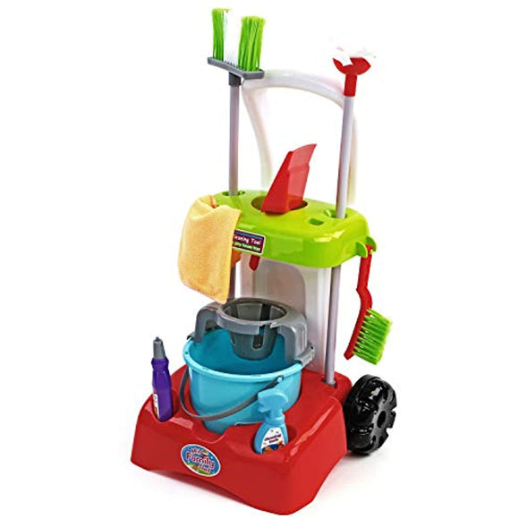 Play Brainy Kids Cleaning Cart Set Toy for Kids| Deluxe Cleaner Trolley Playset Includes Mop, Bucket, Dustpan | Exciting Pretend Play Toys for Boys & Girls