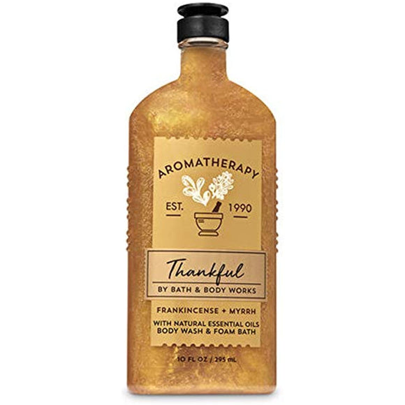 Bath & Body Works Aromatheraphy Thankful Frankincense Myrrh with Natural Oils Body wash & Foam Bath 10 fl oz / 295 mL