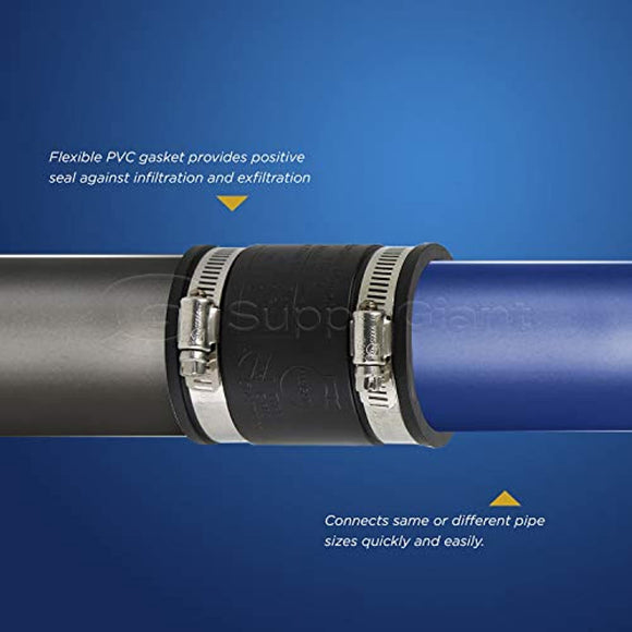 Supply Giant 6I45 Flexible Pvc Coupling with Stainless Steel Clamps, 1-1/4