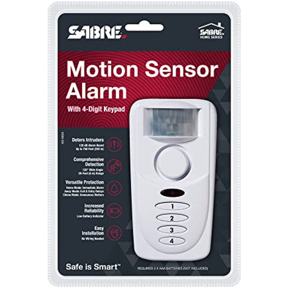 SABRE HS-MSA Loud dB Siren and 120 Degree Wide Angle Detection-DIY Easy Installation Wireless Motion Sensor Home Security Burglar Alarm, White