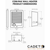 Cadet Com-Pak Electric Wall Heater Complete Unit with Thermostat (Model: CSC152TW, Part: 67506), 240/208 Volt, 1500/1125 Watt, White