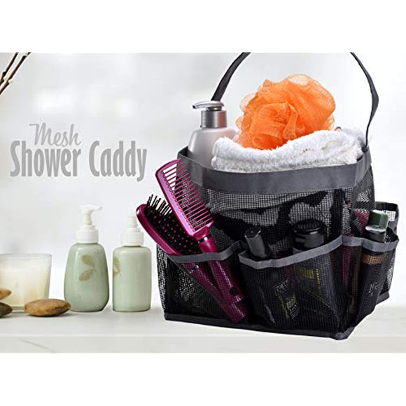 Mesh Shower Bag - Easily Carry, Organize Bathroom Toiletry Essentials While Taking a Shower. (9-Pockets | Black)