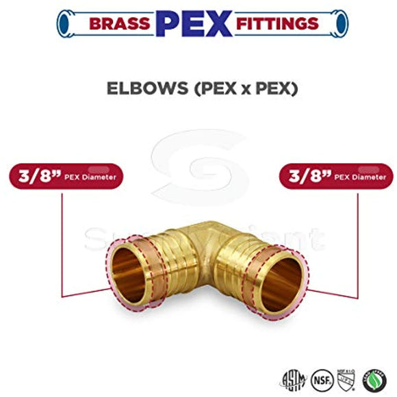 Supply Giant QYMO0038-10 X PEX 90 Degree Elbow Barb Pipe Fitting 3/8