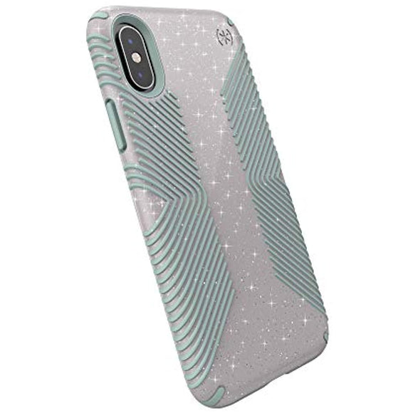Speck Products Presidio Grip + Glitter iPhone Xs/iPhone X Case, Whitestone Grey Glitter/Blue (131550-8537)