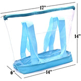 Clear Tote Bag - Zipper Closure, Long Shoulder Strap, Fabric Trimming. (Teal)