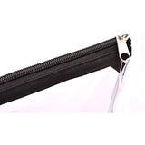 Clear Tote Bag - Zipper Closure, Long Shoulder Strap, Fabric Trimming. (Black)