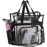 Clear Tote Bag Stadium Approved - Mesh Pockets, Shoulder Straps and Zippered Top. Perfect Clear Bag for Work, School, Sports Games and Concerts. Meets Stadium Tournament Guidelines. (Black)