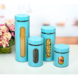 Quality Modern Aqua Stainless Steel Canister Set for Kitchen Counter with Glass Window & Airtight Lid - Food Storage Containers with Lids Airtight - Pantry Storage and Organization Set