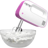Vremi 3-Speed Compact Hand Mixer with Clever Built-In Beater Storage - 150 Watt Power Handheld Egg Beater with Stainless Steel Blades - Heavy Duty Mini Small Kitchen Mixing Machine - Pink and White