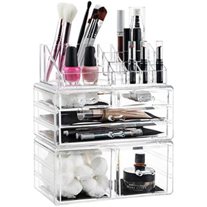 Clear Cosmetic Storage Organizer - Easily Organize Your Cosmetics, Jewelry and Hair Accessories. Looks Elegant Sitting on Your Vanity, Bathroom Counter or Dresser. Clear Design for Easy Visibility.