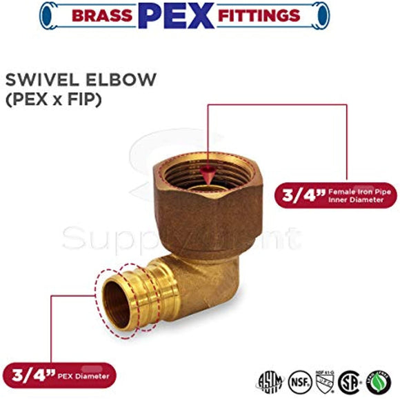 Supply Giant QGTM3434-5 PEX Barb X FIP 90 Degree Swivel Elbow Pipe Fitting X 3/4