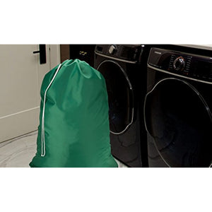 Nylon Laundry Bag - Locking Drawstring Closure and Machine Washable. These Large Bags Will Fit a Laundry Basket or Hamper and Strong Enough to Carry up to Three Loads of Clothes. (Green | 2-Pack)