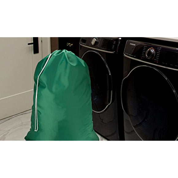 Nylon Laundry Bag - Locking Drawstring Closure and Machine Washable. These Large Bags Will Fit a Laundry Basket or Hamper and Strong Enough to Carry up to Three Loads of Clothes. (Green | 2-Pack)