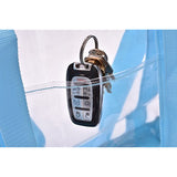 Clear Tote Bag - Zipper Closure, Long Shoulder Strap, Fabric Trimming. (Teal)