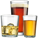 Set of 18 Sleek and Durable Drinking Glasses - Glassware Set Includes 6-17oz Highball Glasses, 6-13oz Rocks Glasses, 6-7oz Juice Glasses | Heavy Base Glass Cups for Water, Juice, Beer, & Cocktails.