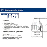 Midline Valve 587DB112 PVC Compression x Male Adapter Pipe Fitting; 1-1/2''; White Plastic