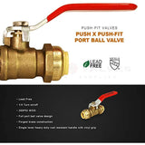 Pushlock UPBV12 1/2 Inch Push X Push Ball Valve for Push-Fit Valve, Full Port Ball Valve Design with Single Lever Heavy Duty Rust Resistant Handle, Forged Brass Construction