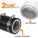 2 Inch Vent Screen Termination Cap, PVC Mesh Cap, High Efficiency Furnace PVC Vent Pipe Screen Cover for Outdoor, Round Screen Vent, Stainless 2"
