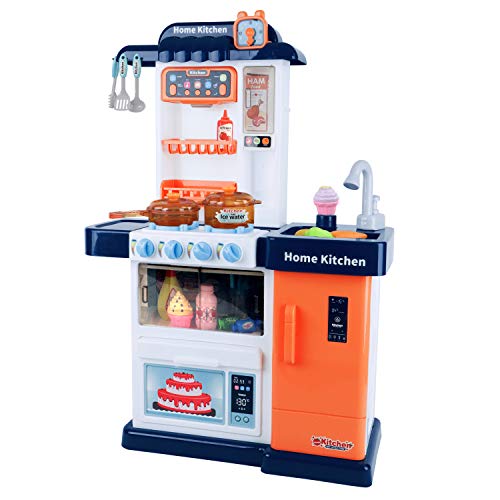 Play Brainy Kitchen Playset for Kids | Little Cooking Kitchenettes with Sink, Cookware, Utensils, Appliances & Realistic Lights, Sounds | Deluxe Pretend Play Toys for Boys & Girls