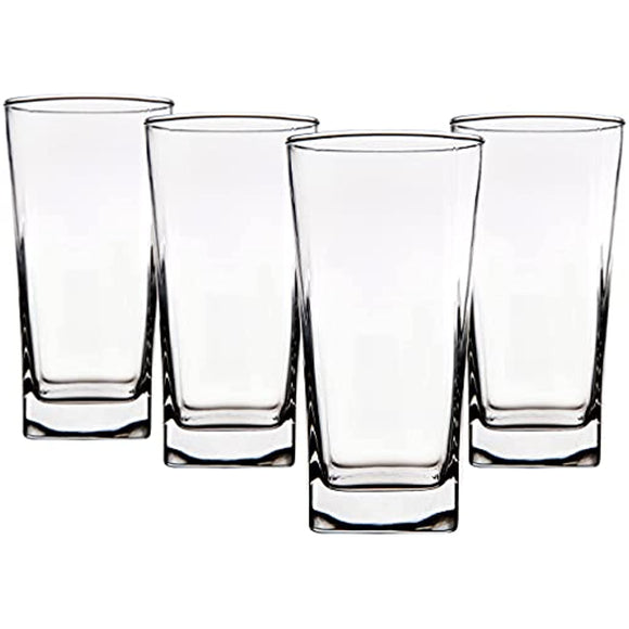 Highball Glasses 16 Oz. Set of 4 Tall Square Glass Cups - Home Essentials & Beyond Premium Quality Beverage Cooler Glassware. Uses for Bar Glasses, Water, Juice, and Cocktails.