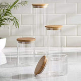 Glass Kitchen Canisters with Airtight Bamboo Lids - Kitchen Organization and Food Storage Glass Jar for Candy, Cookie, Rice, Sugar, Flour, Pasta, Nuts.�