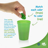 Play Brainy™ Colorful Counting Trains and Cups – Fun Educational Sorting Trains with Color Sorting Cups – Educational Montessori Toy for Toddlers & Children – 50 Count Trains, 5 Colored Cups, & Bag
