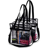 Clear Tote Bag Stadium Approved - 2 PACK - Shoulder Straps and Zippered Top. Perfect Clear Bag for Work, School, Sports Games and Concerts. Meets Tournament Guidelines. (Black)