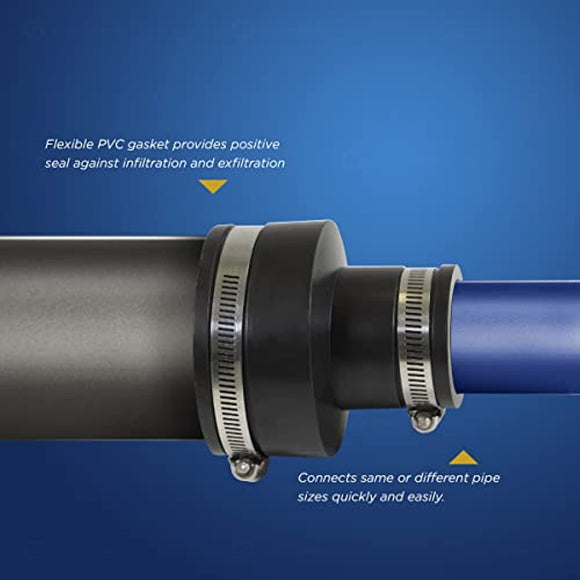 Supply Giant 6I62 Flexible Pvc Reducing Coupling with Stainless Steel Clamps, 8
