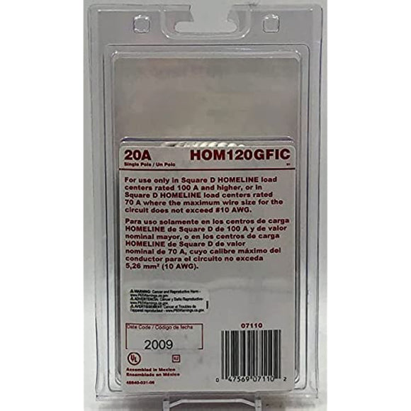 Square D - HOM120GFICP Homeline 20 Amp Single-Pole GFCI Circuit Breaker