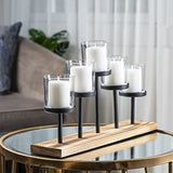 Elegant Decorative Votive Candle Holder Centerpiece, 5 Glass Votive Cups on Wood Base/Tray for Wedding, dining table centerpiece, decorations living room, decor coffee table Centerpiece, birthday gift