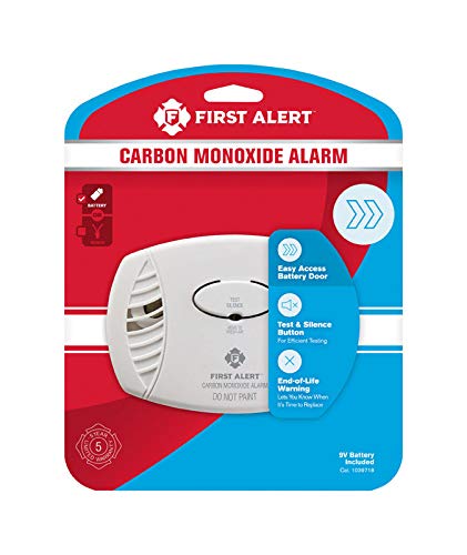 FIRST ALERT FAT1039718 Battery-Powered Carbon Monoxide Alarm, 9v, White