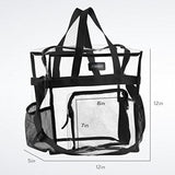Clear Tote Bag Stadium Approved - Mesh Pockets, Shoulder Straps and Zippered Top. Perfect Clear Bag for Work, School, Sports Games and Concerts. Meets Stadium Tournament Guidelines. (Black)