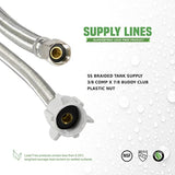 EverFlow CNCT27424-OM High Craft Hose Connects to Water Braided Stainless Steel Supply Line 3/8 Compression x 7/8 Female Balcock Nut Toilet Connector 24 Inch, 2 Feet