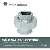 Supply Giant HNVO0056 3/4" Galvanized Malleable Iron Straight Union for 150 lb Applications, with Female Threaded Connects