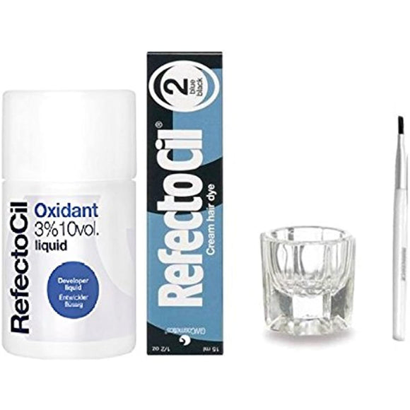 REFECTOCIL COLOR KIT- Blue Black Cream Hair Dye 1/2oz + Liquid Oxidant 3% 3.38oz + Mixing Brush +  Mixing Dish