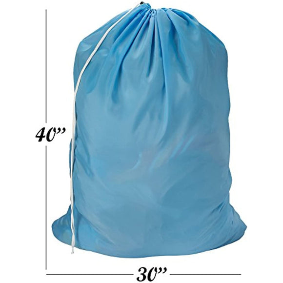 Nylon Laundry Bag - Locking Drawstring Closure and Machine Washable. These Large Bags will Fit a Laundry Basket or Hamper and Strong Enough to Carry up to Three Loads of Clothes. (Light Blue)