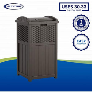 Suncast 33 Gallon Hideaway Can Resin Outdoor Trash with Lid Use in Backyard, Deck, or Patio, 33-Gallon, Brown