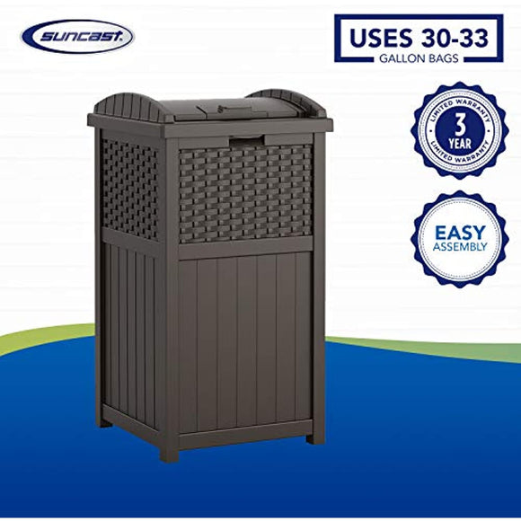 Suncast 33 Gallon Hideaway Can Resin Outdoor Trash with Lid Use in Backyard, Deck, or Patio, 33-Gallon, Brown