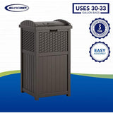 Suncast 33 Gallon Hideaway Can Resin Outdoor Trash with Lid Use in Backyard, Deck, or Patio, 33-Gallon, Brown