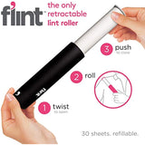 Flint Retractable Lint Roller, Refillable, 30 Sheets, Black
