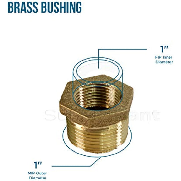 Supply Giant CSCV1142 1-1/4'' Male x 1 Inch Female NPT Lead Free Bushing, Fitting with Hexagonal Head, Brass Construction, Higher Corrosion Resistance Economical & Easy to Install, 19